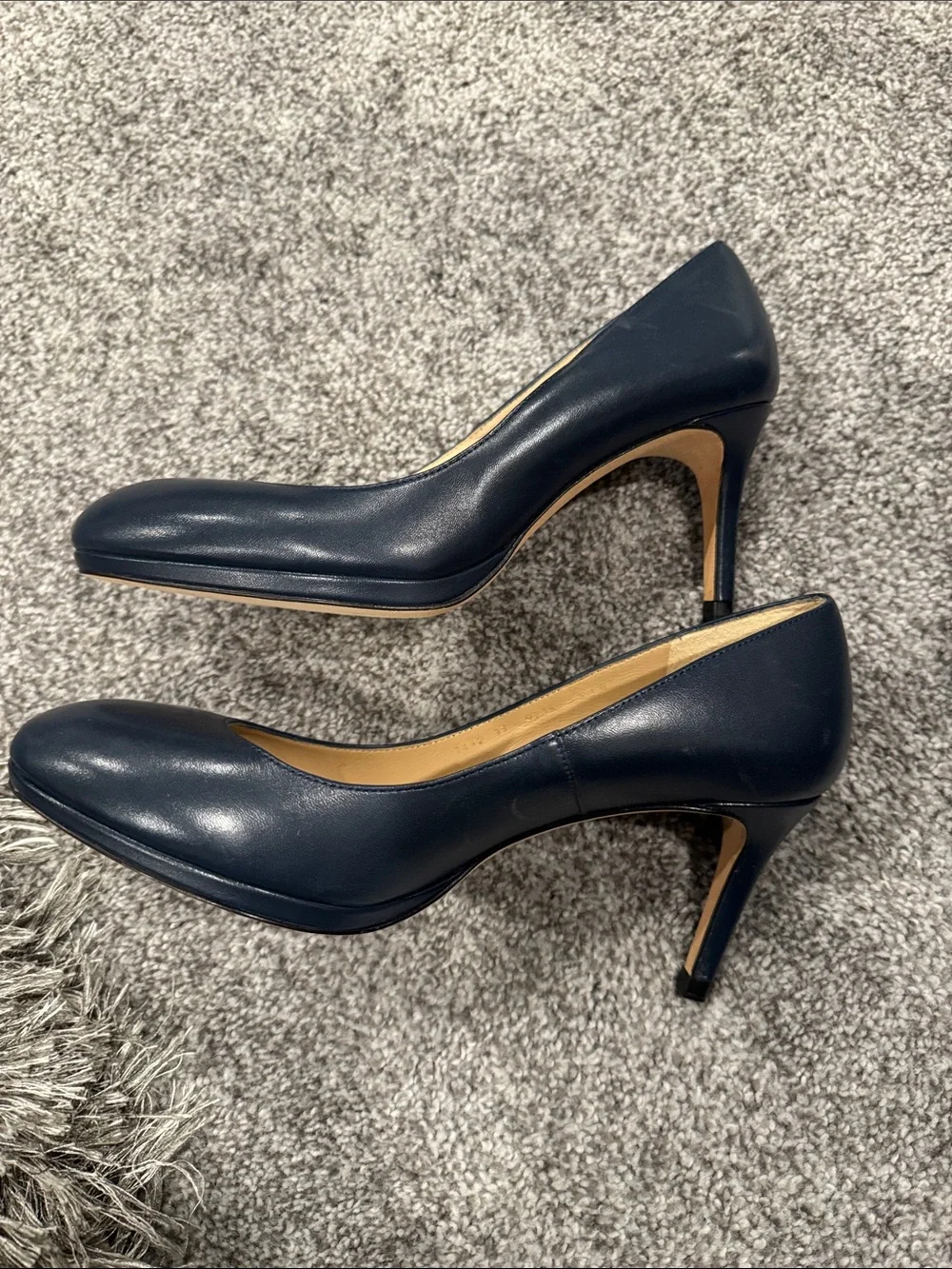 LK Bennett Navy Round-Toe Leather Pumps